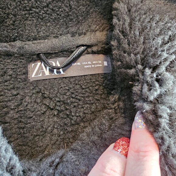 Zara Faux Shearling black Aviator Coat - Picture 4 of 7